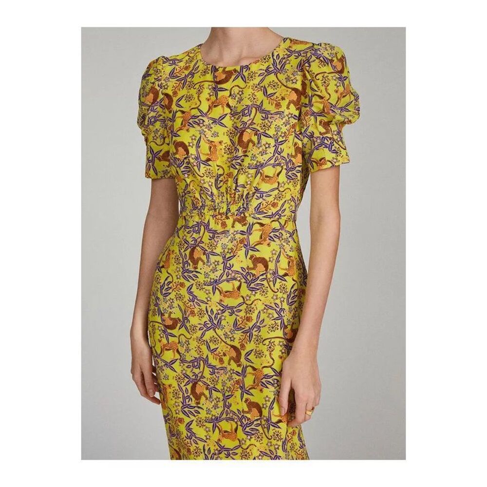 Saloni Bianca Dress In Citrus Jungle Monkey Print Size US 4 $625 - Picture 3 of 9